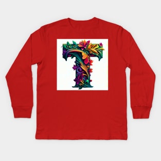 AI Art Floral Franciscan Tau Abstract Expressionism Kids Long Sleeve T-Shirt